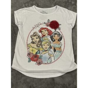 Disney Princess Girls' T-Shirt Ariel Belle Cinderella Jasmine White Size 6
